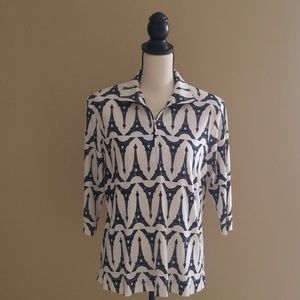 Tan  with Black Eiffel Tower pattern blouse